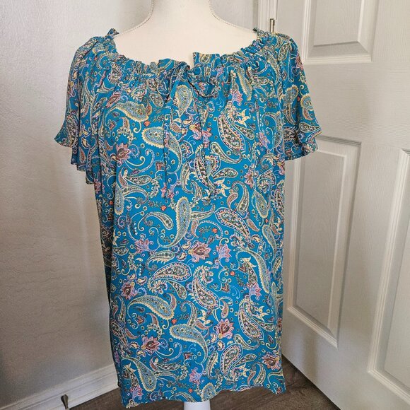 COUNTERPARTS PAISLEY TEAL AND OTHER COLORS BLOUSE SOFT XL - Picture 1 of 3